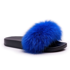 Kvinders hjemmesko med naturlig pels Naturis safir blå