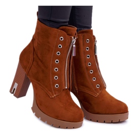 FRERY Damestøvler på en høj hæl med en dekorativ lynlås i Suede Camel Imagine brun