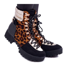 WIN Kvinders støvler Trappere Flad hæl Leopardprint Move On sort