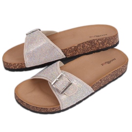 Beige scholki hjemmesko med sten L-1032 Beige
