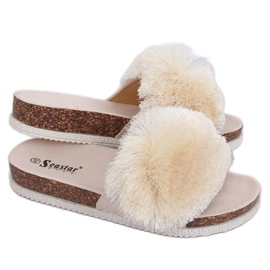 Beige tøfler med pompon BG57P Beige