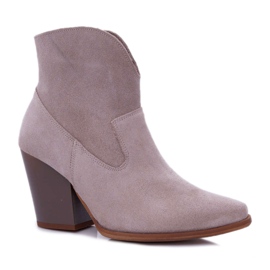Kvinders støvler på høj hæl ruskind let cappuccino Nicole 2433 beige