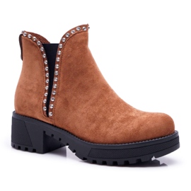FRBS Kvinders Chelsea støvler med Cubic Zirconia Camel Sissy brun