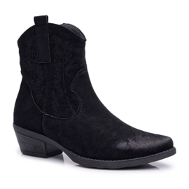 BUGO Cowboystøvler til kvinder Suede Black Ferders sort