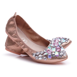 PS1 Dame ballerinaer med sten Rose Gold Crystal lyserød