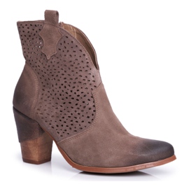 Exquisite Kvindestøvler på hæl læder velour cowboystøvler udsøgt beige 1170