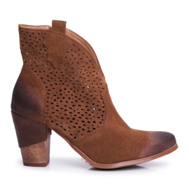 Exquisite Kvindestøvler på hæl læder velour cowboystøvler udsøgt brun 1170