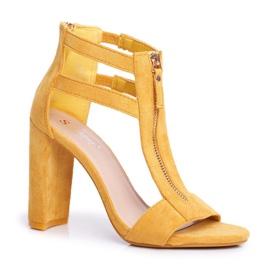 PS1 Kvinders sandaler på hæl ruskind gul dårskab