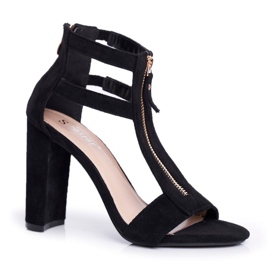 PS1 Kvinders sandaler på hæl ruskind sort tåbelighed