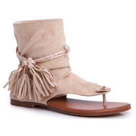 SEA Sandaler til damer med flip -flops med skaft beige SL1011 Madrit