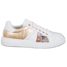 SHELOVET Komfortable hvide sneakers gul