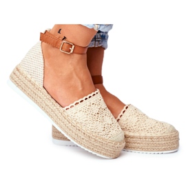 HAN Kvinders Espadriller På Beige Palm Spring Linen Platform