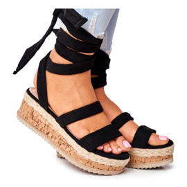 HAN Kvinders sandaler på platformen bundet sort La Favorite