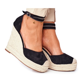 FB2 Kvinders sandaler på en kile hør sort Canterola