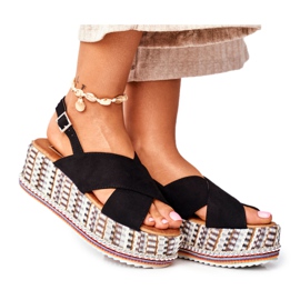 ADY Kvinders sandaler på kilen Espadrilles sort sandet