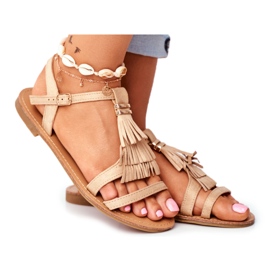 FRJ Kvinders sandaler Flad ruskind Boho Beige Lucami