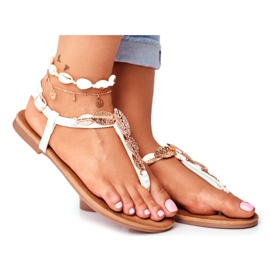 FJ1 Kvinders sandaler Elegante klip-klapper Gyldne blade nogle gange hvid
