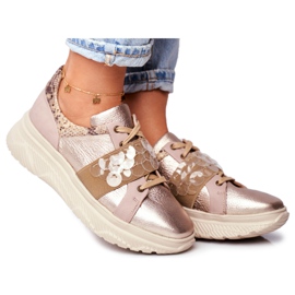 Sportssko Dame lædersneakers Maciejka 04448-25 beige flerfarvet gylden