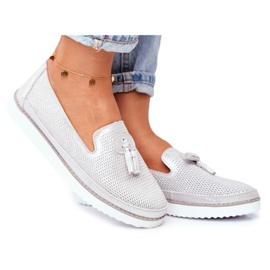 EVE Dame Loafers Læder Sølv Amore Mio grå