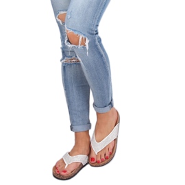 Hvide flip-flops med korksåler 7872-PL Hvid
