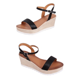Sorte sandaler på en kilehæl NS107P Sort