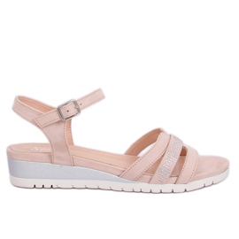 Sandaler på en lav kile beige og pink NS113P Nude lyserød