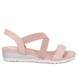 Sandaler på en lav kile beige og pink NS116P Nude lyserød
