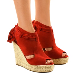Røde sandaler med espadrilleskiver 77-20