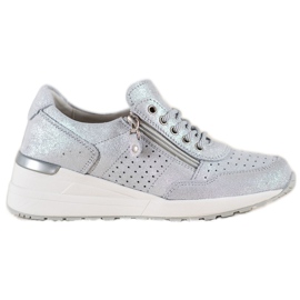 Læder sneakers med VINCEZA lynlås grå