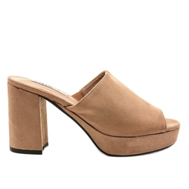 Kaki ruskind hæl tøfler 9R17 beige