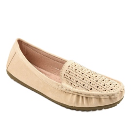 Beige openwork loafers med pailletter YSD823Y