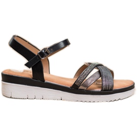 Small Swan Komfortable sandaler med cubic zirconia sort