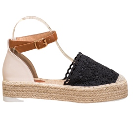 SHELOVET Moderigtigt Espadrilles med blonder sort
