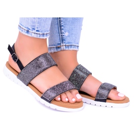 Lu Boo sorte sandaler til kvinder med perfekt cubic zirconia