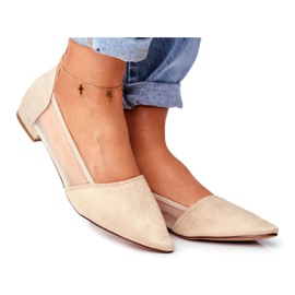 EVE Kvinders ballerinaer med mesh i ruskind beige