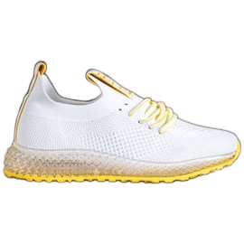 SHELOVET Sneakers med gul sål hvid