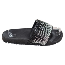SHELOVET Komfortable hjemmesko med cubic zirconia sort