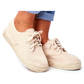 MSMG Espadriller til kvinder på beige Sonya -hørplatform