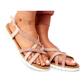 Kvinders sandaler Lu Boo med cubic zirconia 406-6 Rose Gold Feen lyserød gul