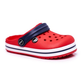 Hjemmesko til en dreng, en pige, et barn, røde crocs marine blå