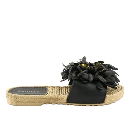 Sorte flip-flops med blomster espadrilles CD-1831