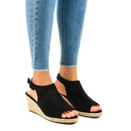 Sorte sandaler med espadrilleskiver F3303