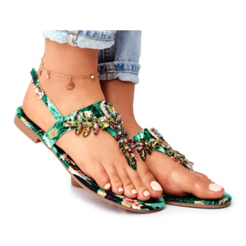 Kvinders sandaler Elegante flip-flops Krystaller Grøn under kontrol