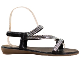 SHELOVET Sorte sandaler med cubic zirconia