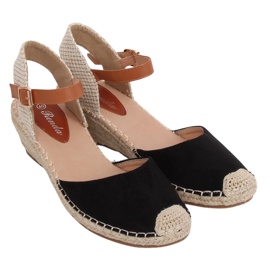 Sort Espadrilles på en kilehæl S-820 Sort