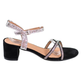 Small Swan Sandaler på en bar med cubic zirconia sort grå