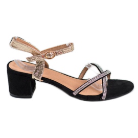 Small Swan Sandaler på en bar med cubic zirconia sort gul