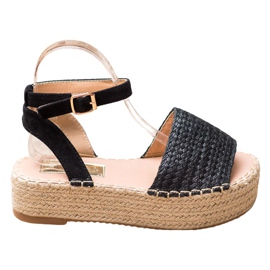 Weide Espadrilles sandaler på platformen sort
