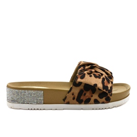 Casual leopard hjemmesko med sløjfe LW-10 brun