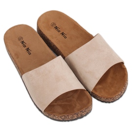 Beige PA-354 tøfler i beige kork